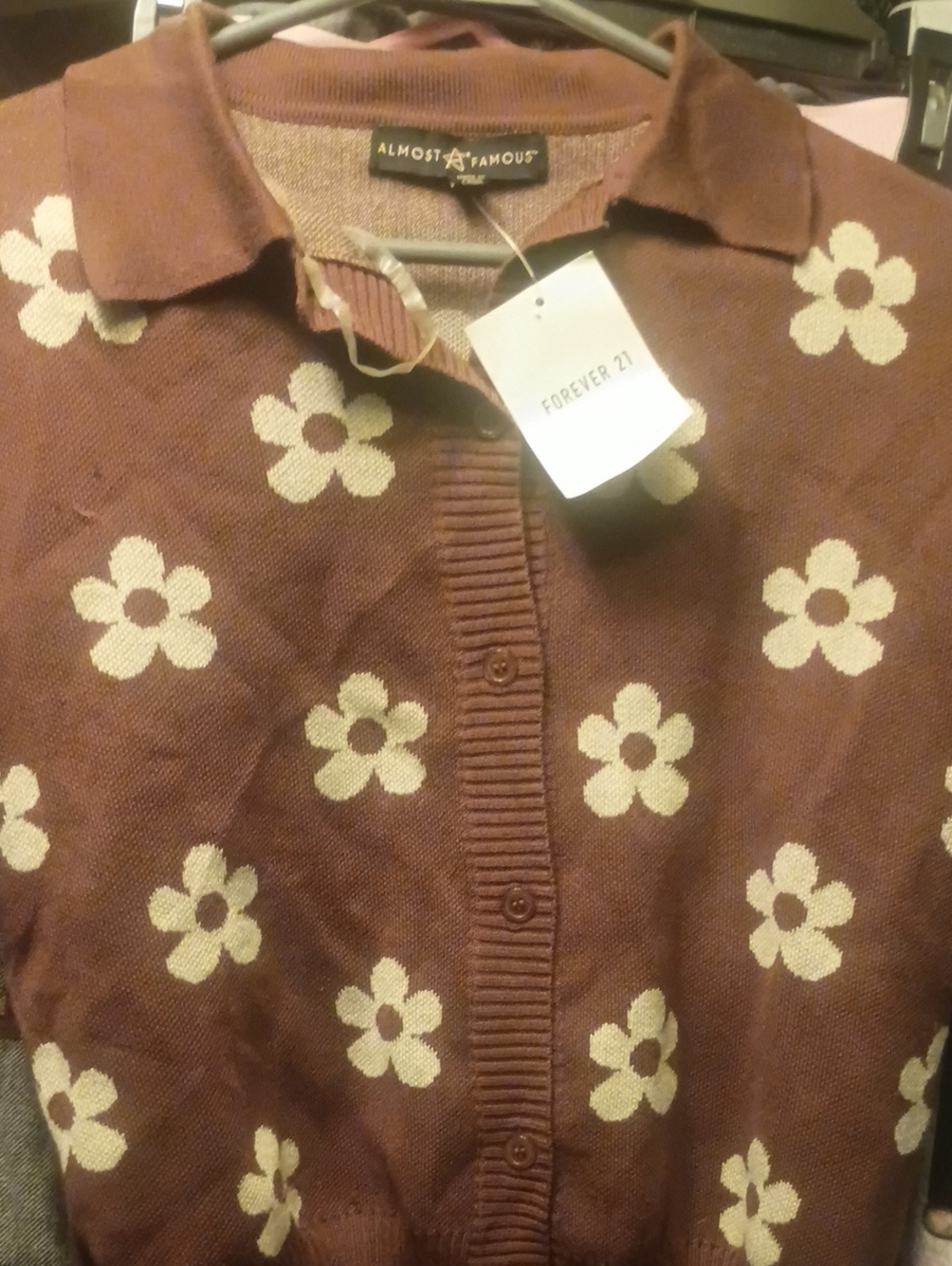 Almost Famous Brown Floral Button-Front Cardigan